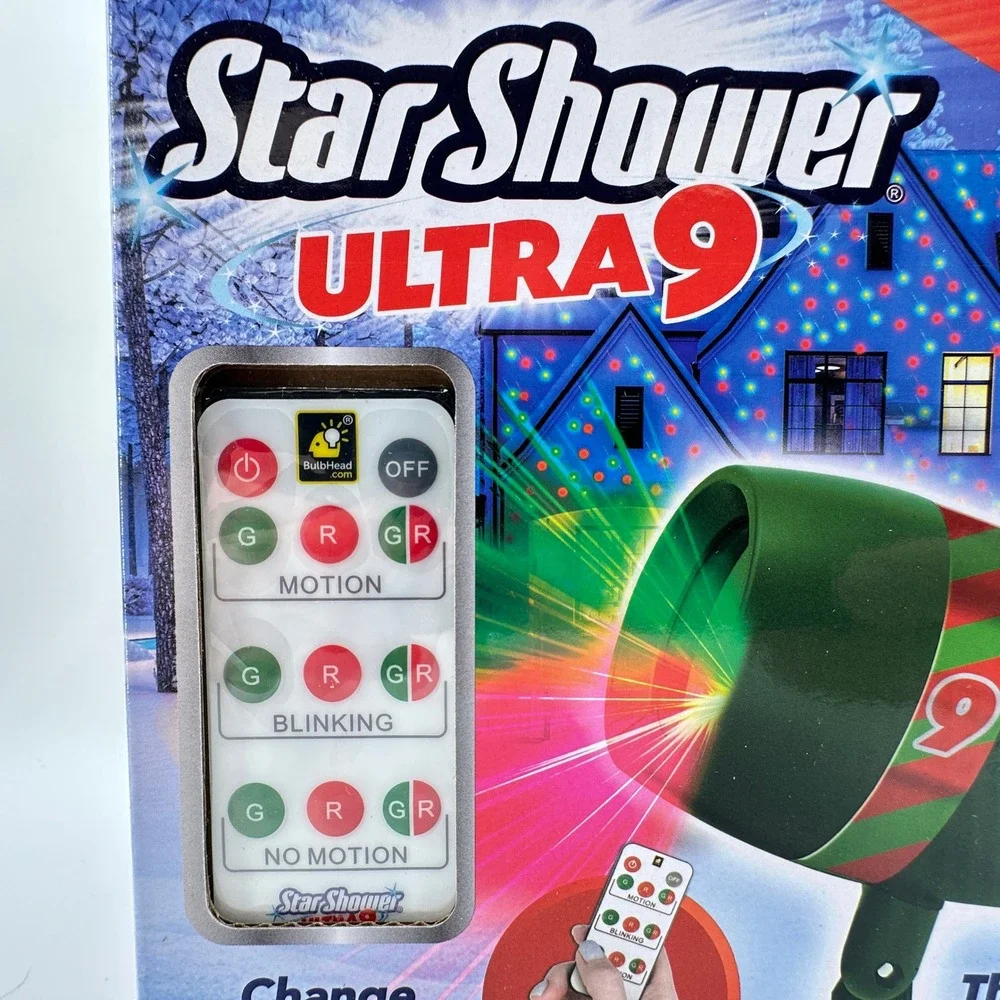 Star Shower Ultra 9 Laser Light Projector w/ Remote Control Red Green Christmas